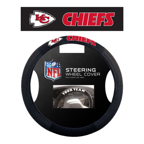 Kansas City Chiefs Steering Wheel Cover - Poly-Suede Mesh