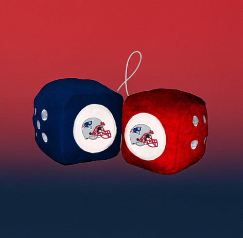 New England Patriots NFL 3" Plush Fuzzy Logo Dice - On a patriots red and blue background