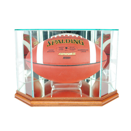 Octagon Football Glass Display Case - Walnut Base - UV50