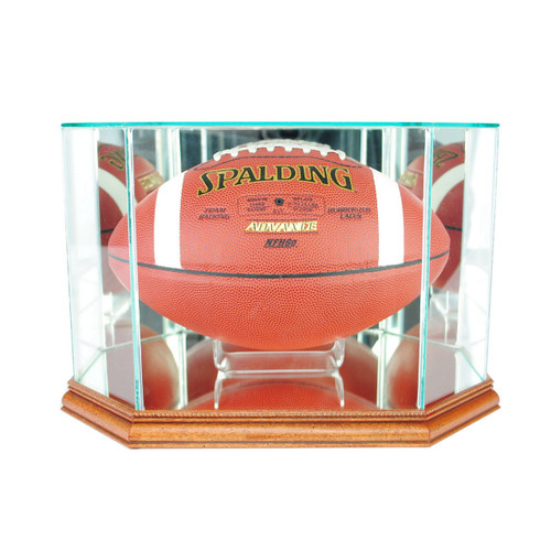 Octagon Football Glass Display Case - Walnut Base - UV99
