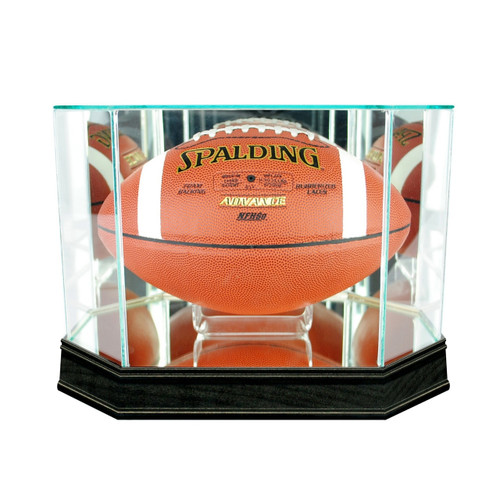 Octagon Football Glass Display Case - Black Sport Base - UV99