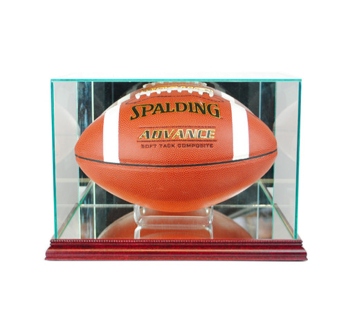 Rectangle Football Glass Display Case - Cherry Base - UV50