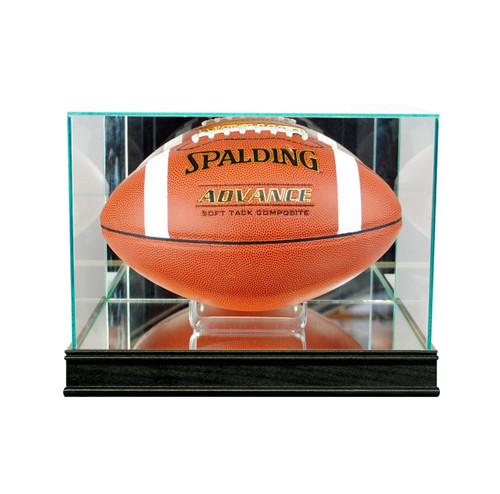 Rectangle Football Glass Display Case - Black Sport Base - UV50