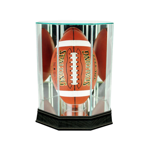 Vertical Octagon Football Glass Display Case - Black Sport Base - UV50