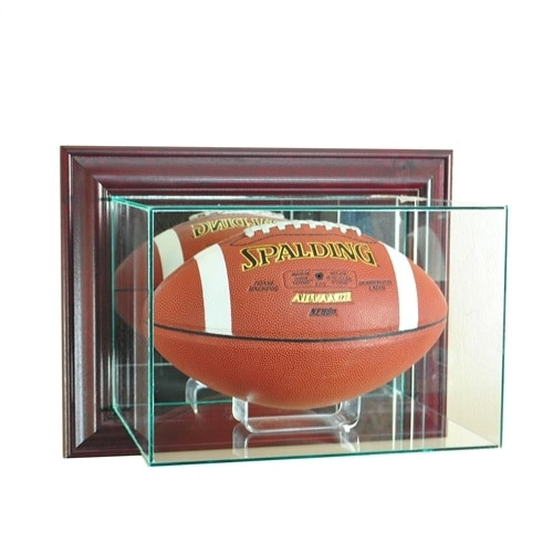 Wall Mounted Football Glass Display Case - Cherry - UV50