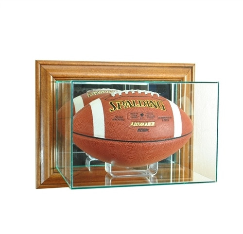Wall Mounted Football Glass Display Case - Walnut - UV99