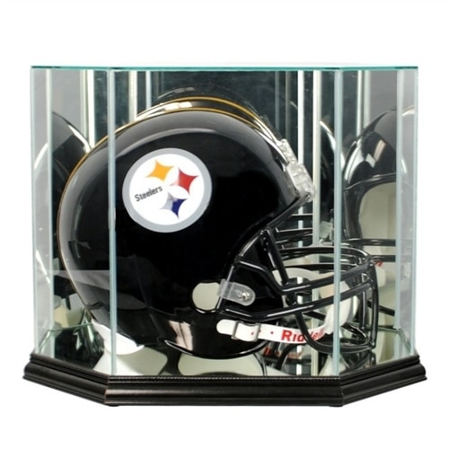 Octagon Football Helmet Glass Display Case - Black Base - UV50