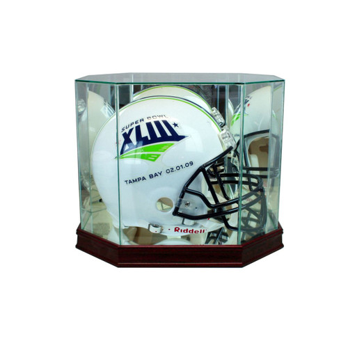 Octagon Football Helmet Glass Display Case - Cherry Sport Base - UV50