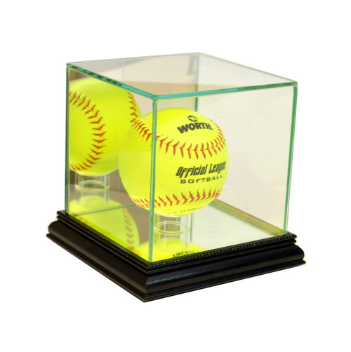 Softball Glass Display Case - Black Base - UV50