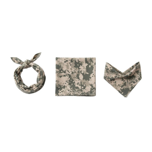 ACU Digital Camo Bandanas – Set of 3 – 22" x 22" - Showing 3 different uses