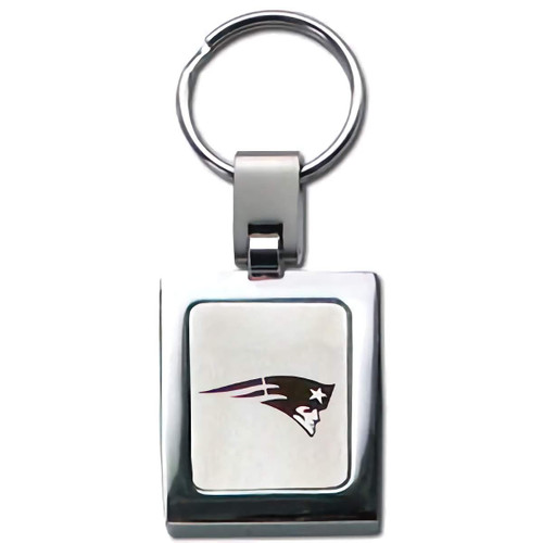New England Patriots NFL Square Laser Etched Brushed Metal Keychain