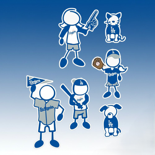 Los Angeles Dodgers MLB Family Decal Sticker Set – 6‑Piece Vinyl Pack - On a Dodgers Blue and White Color Gradient Background