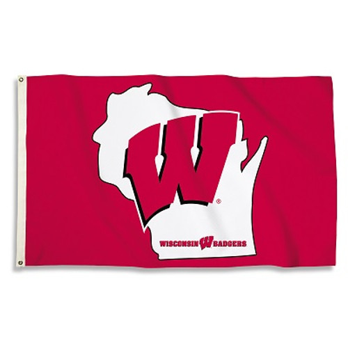 Wisconsin Badgers NCAA State Outline Flag