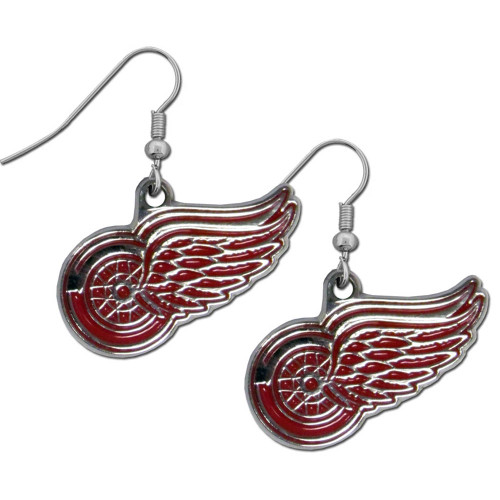 Detroit Red Wings NHL Team Logo Chrome Dangle Earrings