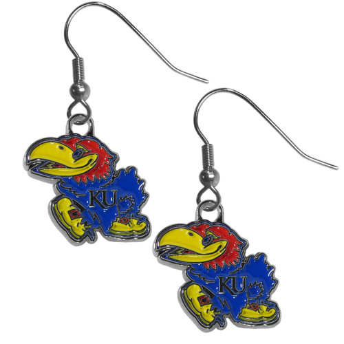 Kansas Jayhawks NCAA Team Logo Chrome Dangle Earrings