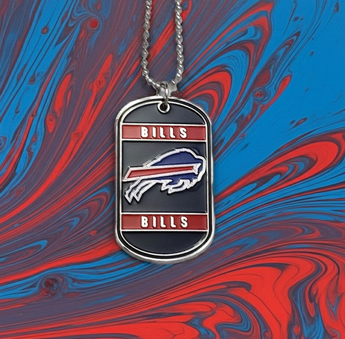 Buffalo Bills NFL Football Color Metal Dog Tag Necklace – with Embossed Logo and Wordmark