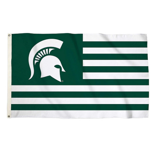 Michigan State Spartans NCAA American Stripes 3' x 5' Flag - Spartan Helmet Logo