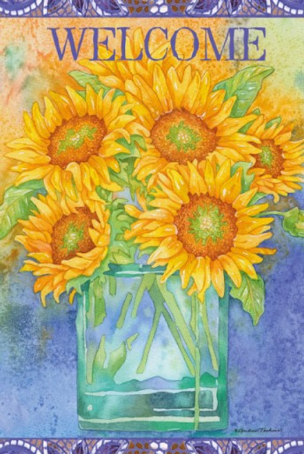 Sunflower Blues Welcome Garden Flag