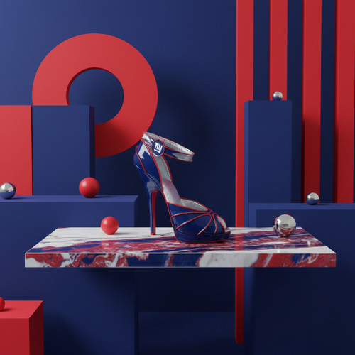 New York Giants NFL 3.75" Miniature High Heel Shoe Figurine - On a Giants Blue and Red Marble table in a blue and red room