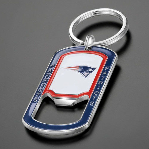 New England Patriots NFL Football Bottle Opener Logo Keychain - On a gray background