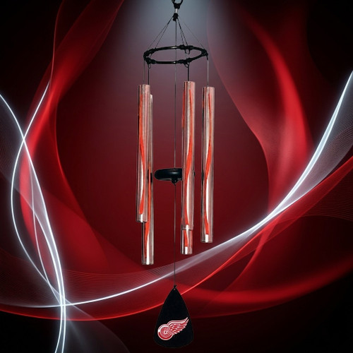 Detroit Red Wings NHL Metal Red & White Wind Chimes - Displayed on a gradient team color background
