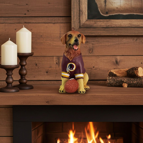 Washington Redskins Golden Retriever Figurine Ornament Displayed on Shelf