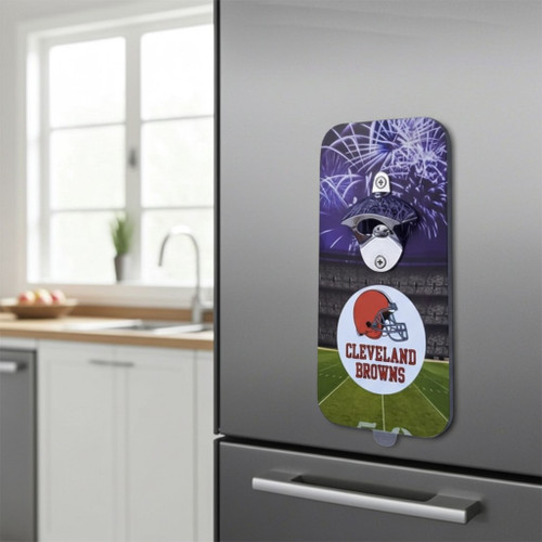 Cleveland Browns NFL Magnetic Logo Bottle Opener - Cap Catcher - On a Refrigerator