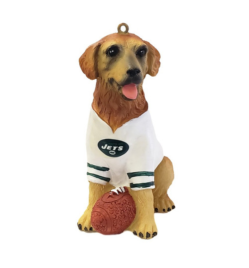 New York Jets NFL Dog Figurine Ornament - Golden Retriever - White Jersey - Jets Logo New York Jets NFL Dog Figurine Ornament - Golden Retriever - White Jersey - Jets Logo