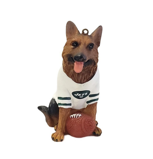 New York Jets NFL Dog Figurine Ornament - Shepherd - White Jersey - Green Stripes New York Jets NFL Dog Figurine Ornament - Shepherd - White Jersey - Green Stripes