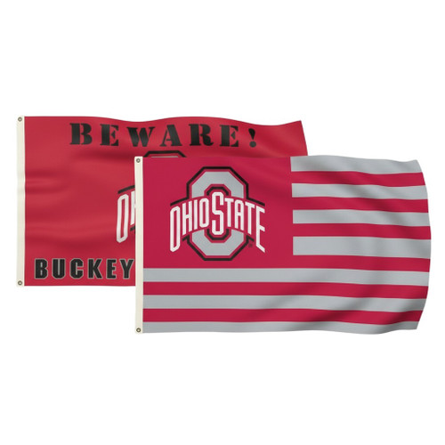 Ohio State Buckeyes Premium Flag Bundle: Beware Buckeye Country & American Stripes 3x5 Flag Banner Set