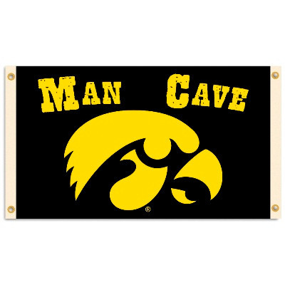 Iowa Hawkeyes NCAA 3' x 5' Black Man Cave Banner - Logo & Wordmark