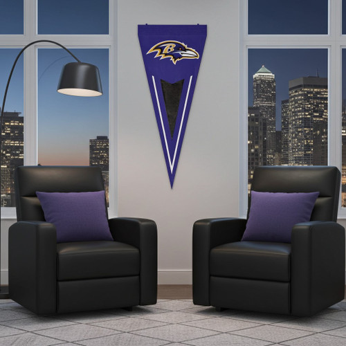Baltimore Ravens NFL 34" Vertical Pennant Flag – Embroidered Logo - Indoors - Hanging on a wall in a football fan cave
