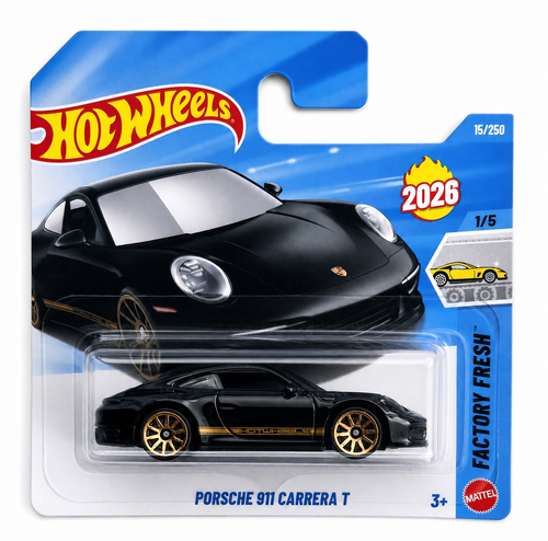 Porsche 911 Carrera T - Hot Wheels - Gloss Black Gold Wheel Factory Fresh Hit