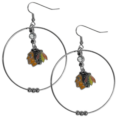 Chicago Blackhawks NHL Large Rhinestone Hoop Dangle Earrings Chicago Blackhawks NHL Large Rhinestone Hoop Dangle Earrings
