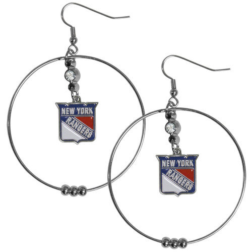 New York Rangers NHL Large Rhinestone Hoop Dangle Earrings New York Rangers NHL Large Rhinestone Hoop Dangle Earrings