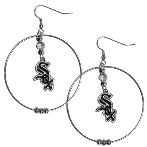 Chicago White Sox MLB Large Rhinestone Hoop Dangle Earrings