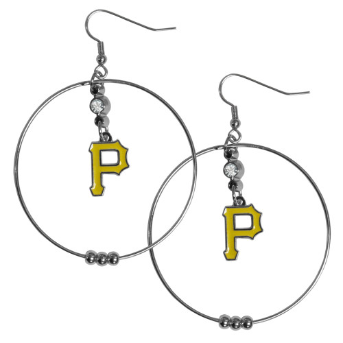 Pittsburgh Pirates MLB Large Rhinestone Hoop Dangle Earrings