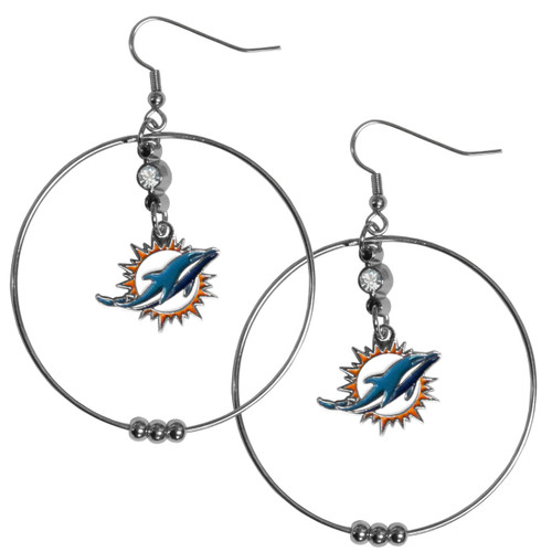 Miami Dolphins NFL Large Rhinestone Hoop Dangle Earrings