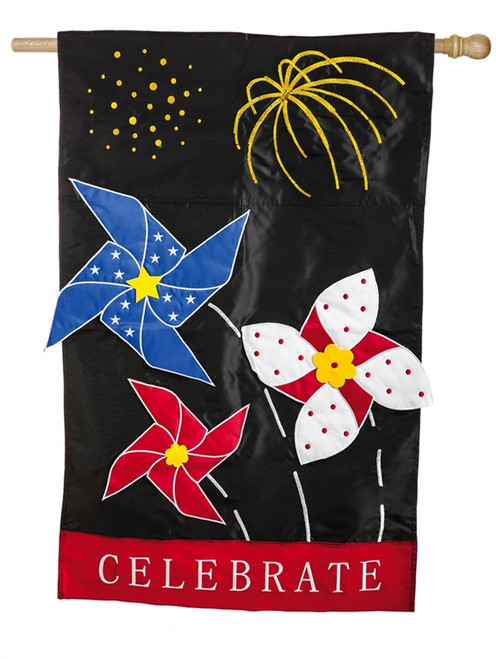Applique Patriotic Pinwheel & Firework House Flag Applique Patriotic Pinwheel & Firework House Flag