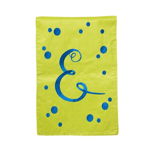 E Monogram Green Blue Polka Dot Garden Flag