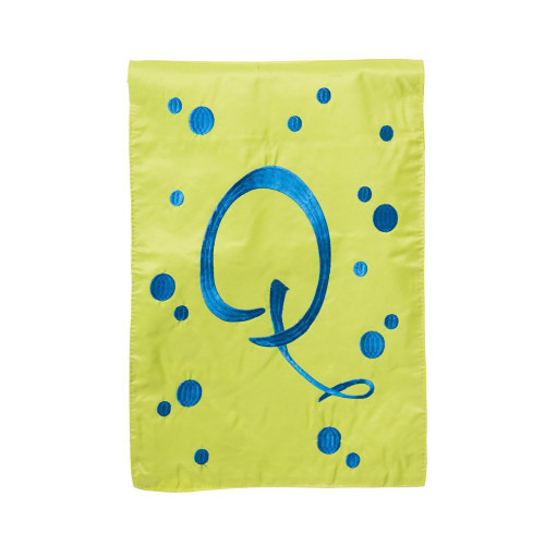 Q Monogram Green Blue Polka Dot Garden Flag