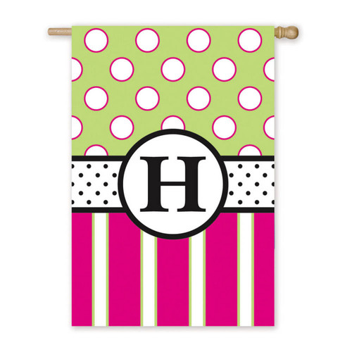 H Monogram Peppy Pink Polka Dot Party House Flag Banner