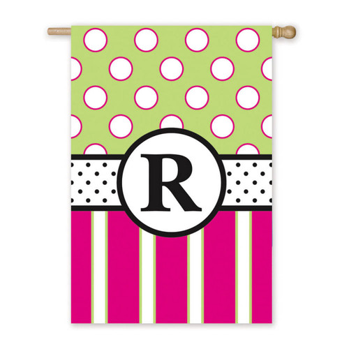 R Monogram Peppy Pink Polka Dot Party House Flag Banner R Monogram Peppy Pink Polka Dot Party House Flag Banner