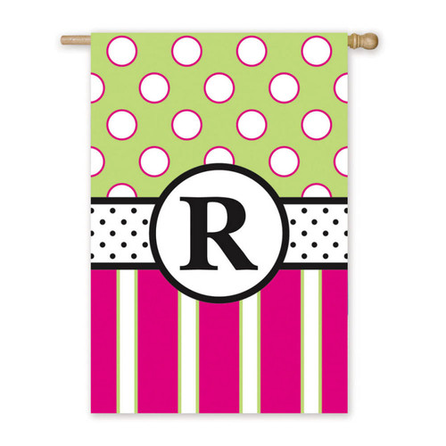 R Monogram Peppy Pink Polka Dot Party House Flag Banner