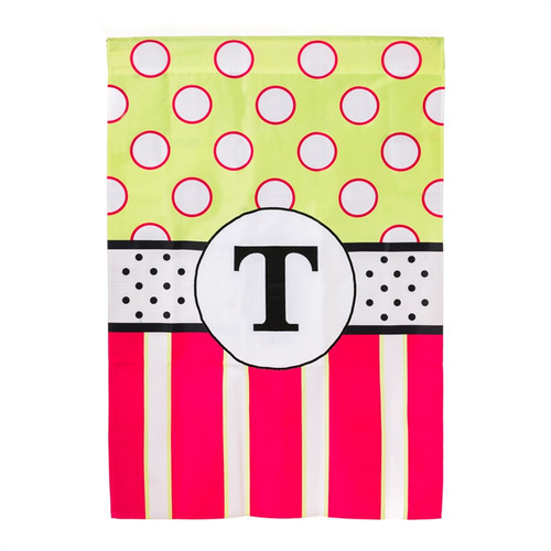 T Monogram Peppy Pink Polka Dot Party House Flag Banner T Monogram Peppy Pink Polka Dot Party House Flag Banner