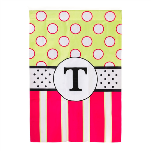 T Monogram Peppy Pink Polka Dot Party House Flag Banner