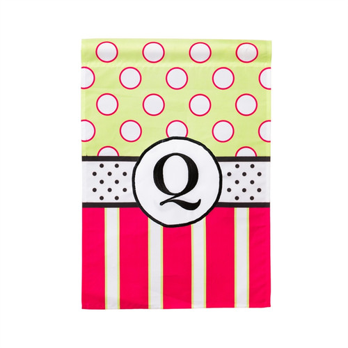 Q Monogram Peppy Pink Polka Dot Garden Flag Banner