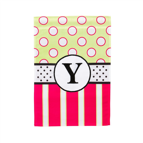 Y Monogram Peppy Pink Polka Dot Garden Flag Banner