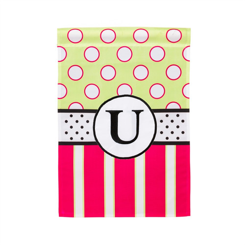 U Monogram Peppy Pink Polka Dot Garden Flag Banner