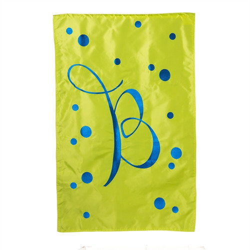 B Monogram Green Blue Polka Dot House Flag Banner